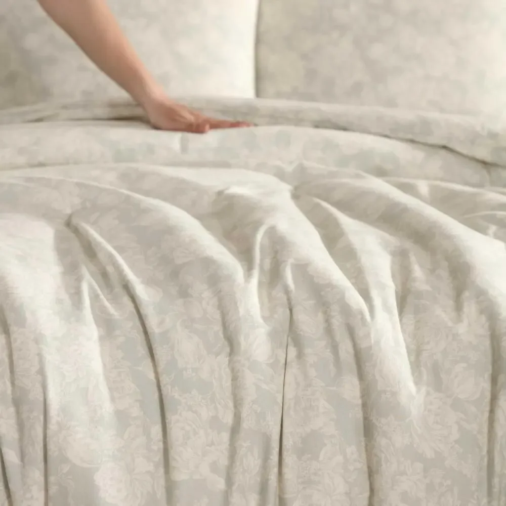 Laura Ashley Meredith Grey King Comforter Set 3 Piece Floral Cotton 108x96